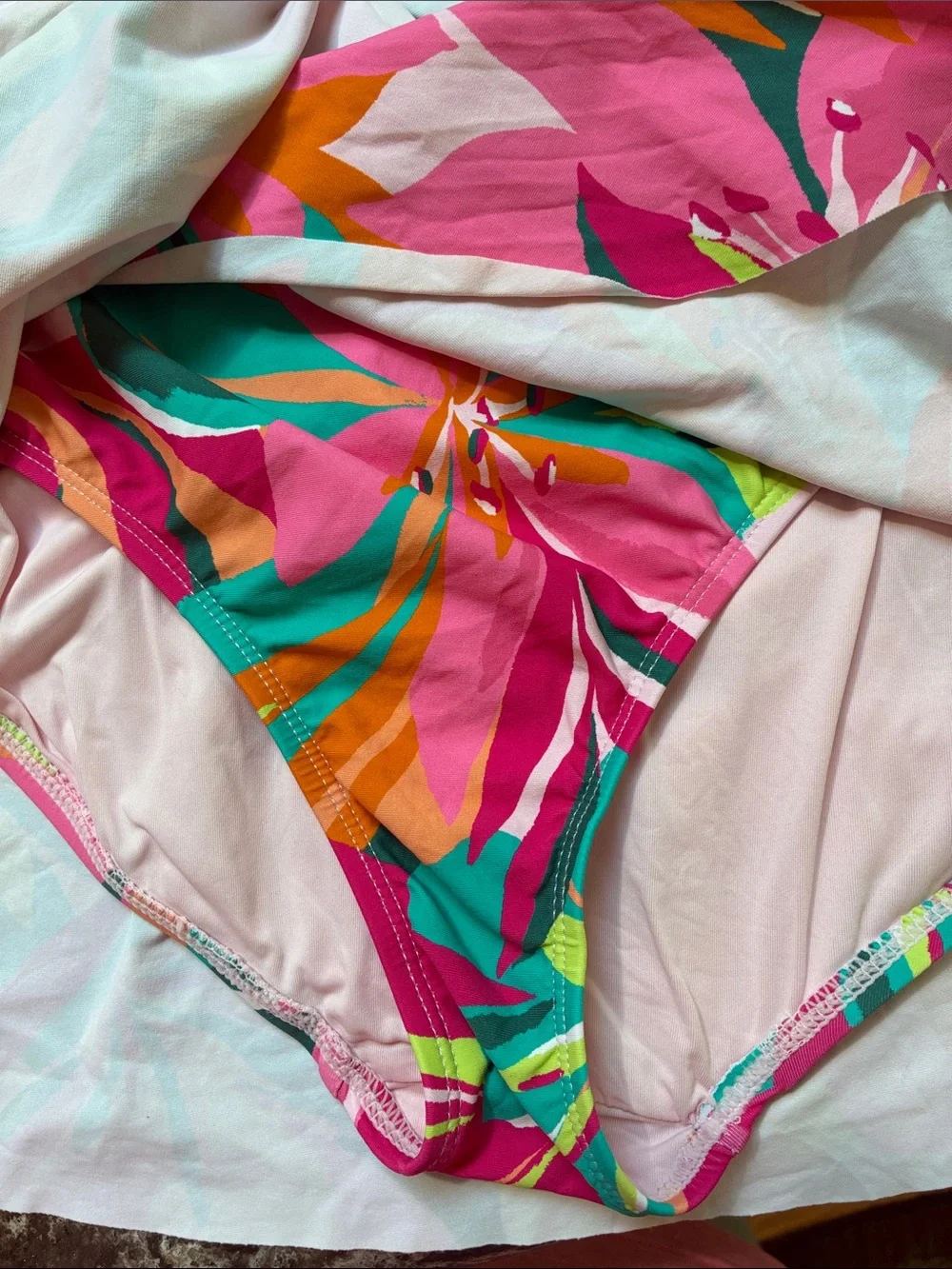 Anne Cole Tropical Floral Swim Skirt in Pink, Orange, Green, Teal